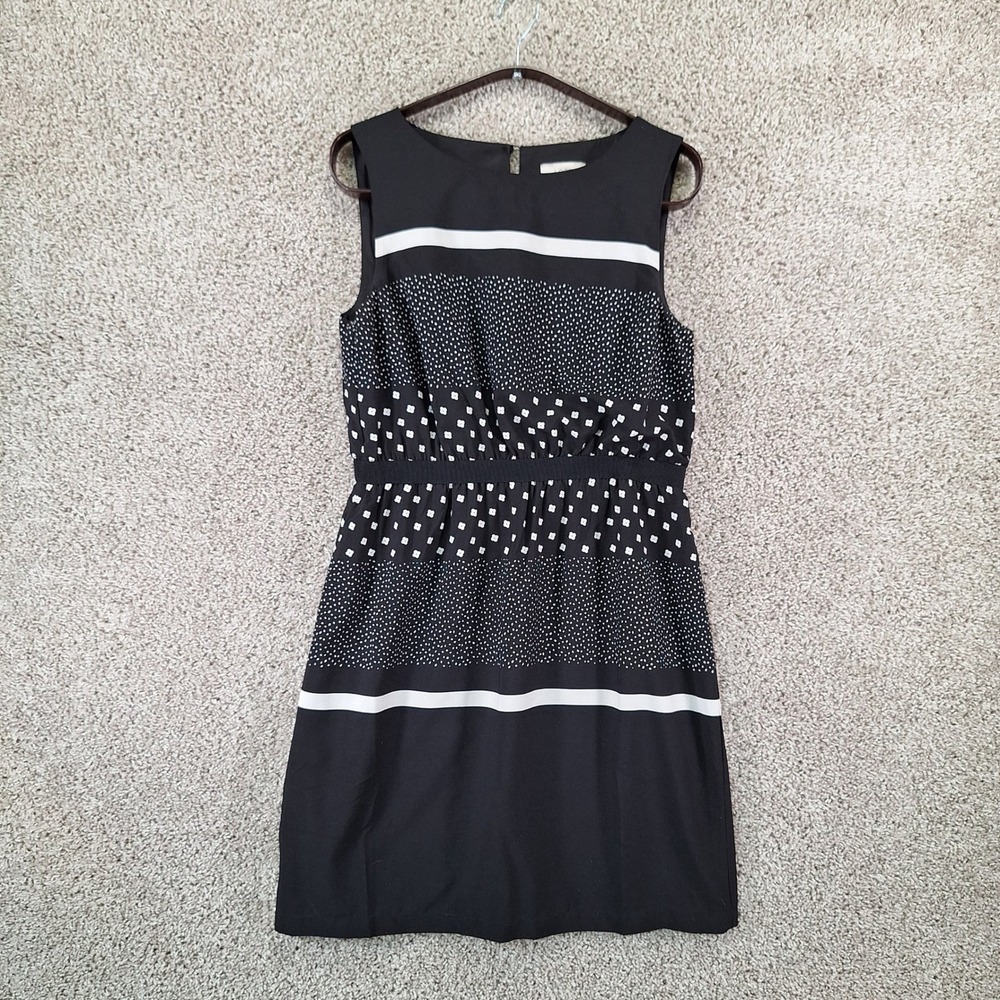 LOFT Dress Women S Black Polka Dot Geometric Sleeveless Career Casual